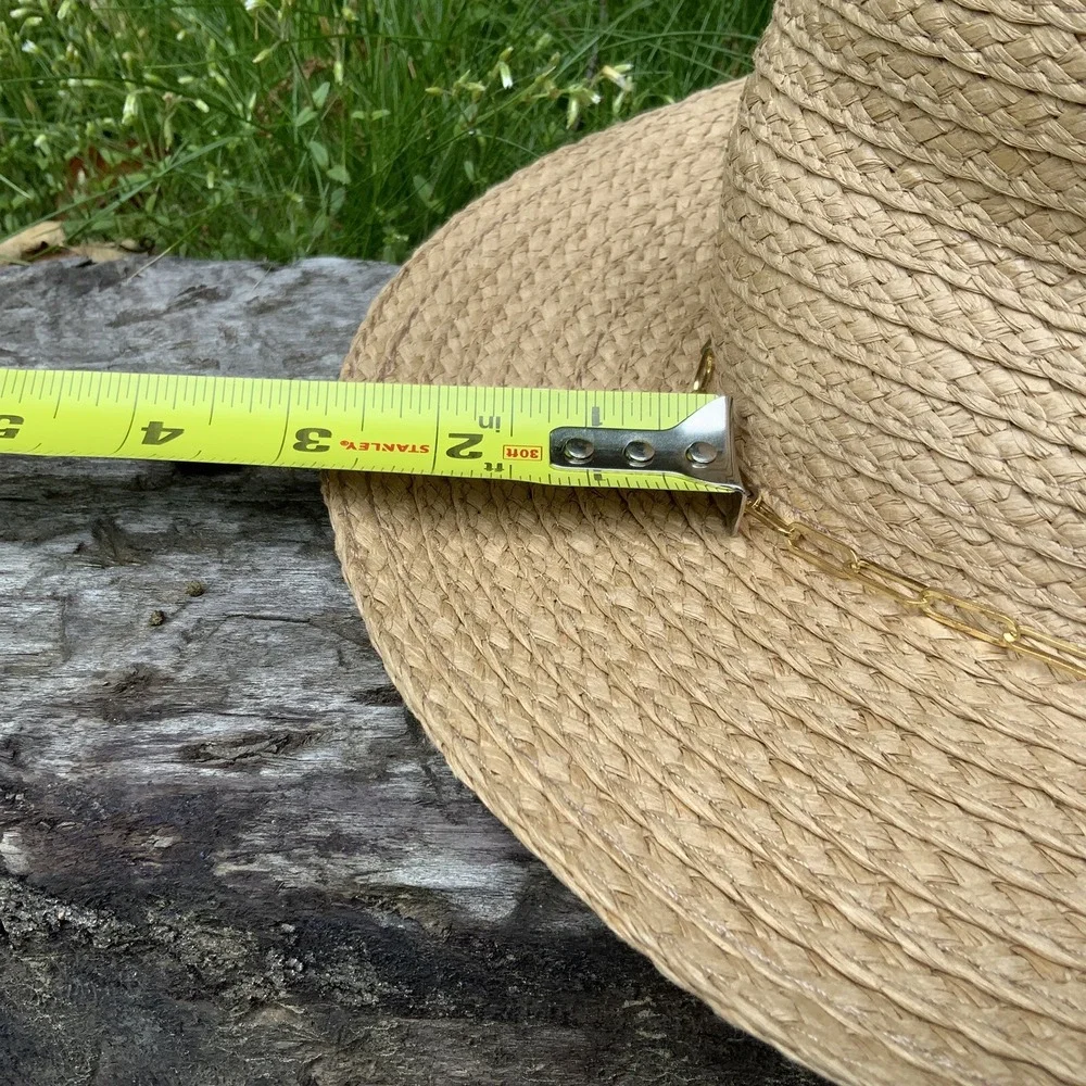 VINCE‎ CAMUTO Chain Trim Woven Paper Panama Hat Natural OS Packable NWT